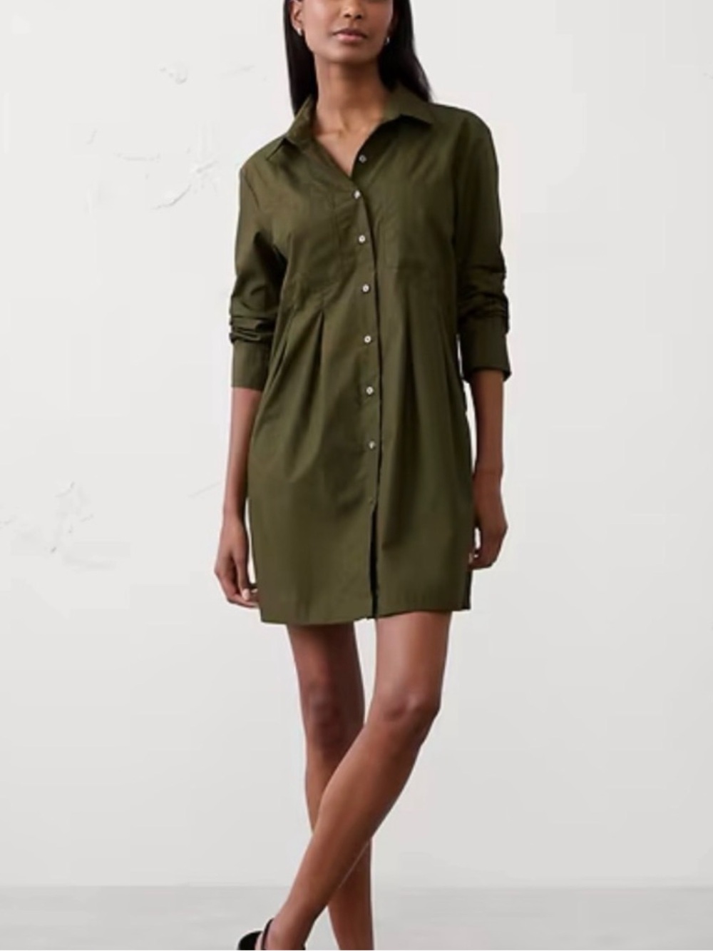 Banana Republic Olive Green Button-Front Shirt Dress